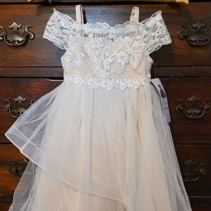 Tulle and Lace 3T White and cream Off the Shoulder Boho Dress Flower Girl